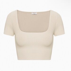 Aritzia Babaton Sculpt Knit Squareneck Top in Matte Pearl
